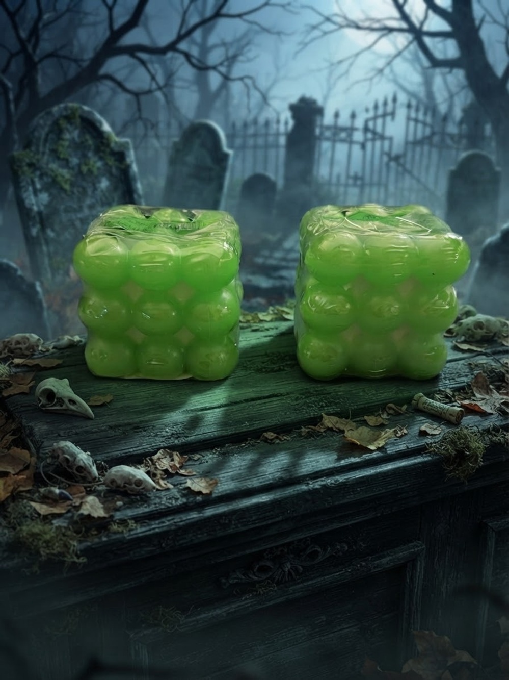 Green Bubble Cube Decorative Candle set- Home Accents